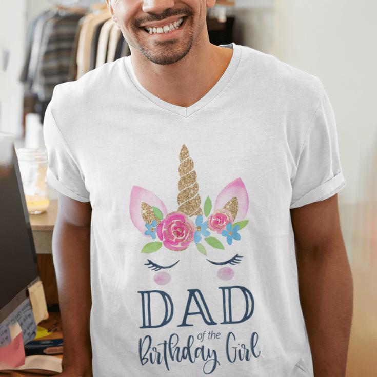 Unicorn Dad Of The Birthday Girl Shirt Matching Party Tee Men's V-Neck T-Shirt