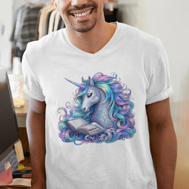 Unicorn Reading For Book Lovers Readers Men's V-Neck T-Shirt