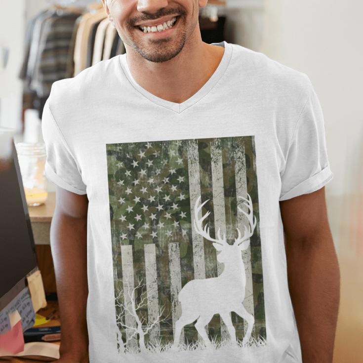 US Flag Deer Elk Buck Camoflage Hunting Hunter Dad Grandpa Men's V-Neck T-Shirt US Flag Deer Elk Buck Camoflage Hunting Hunter Dad Grandpa Men's V-Neck T-Shirt