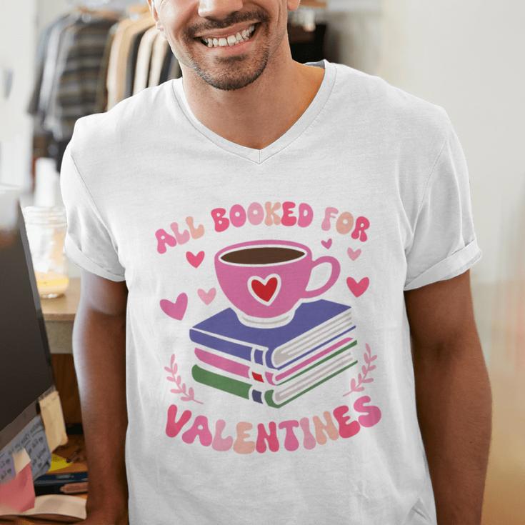 Valentines All Booked For Valentines Book Lovers Teacher Kid Premium Men's V-Neck T-Shirt