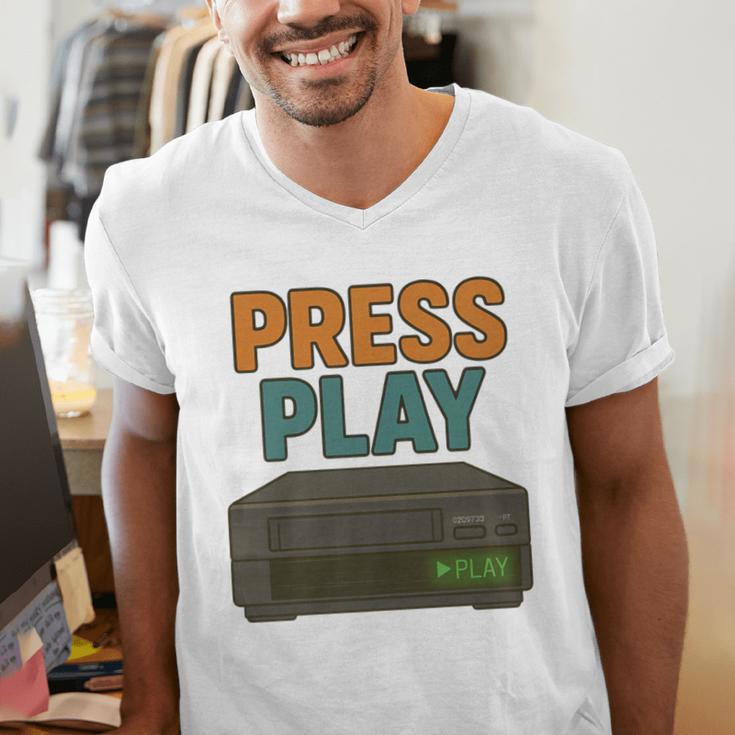 VHS Cassette Retro Analog Nostalgia Theme Premium Men's V-Neck T-Shirt VHS Cassette Retro Analog Nostalgia Theme Premium Men's V-Neck T-Shirt