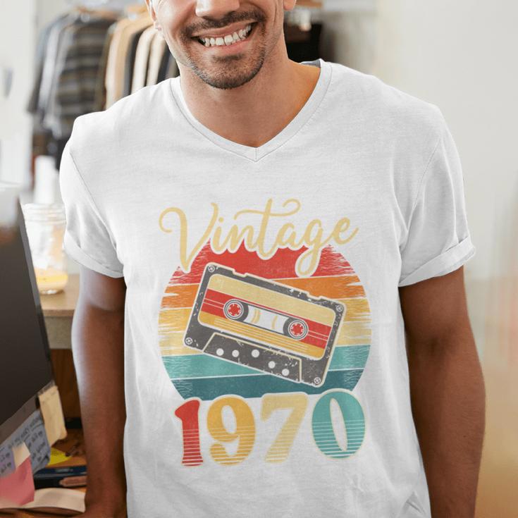 Vintage 1970 Retro Cassette Tape 70s Born Nostalgia Birthday Men's V-Neck T-Shirt