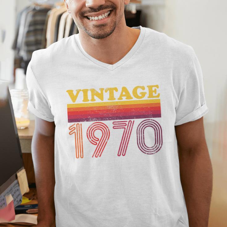 Vintage 1970 Retro Style 70's Born Nostalgia Vibes Birthday Premium Tri-Blend Men's V-Neck T-Shirt