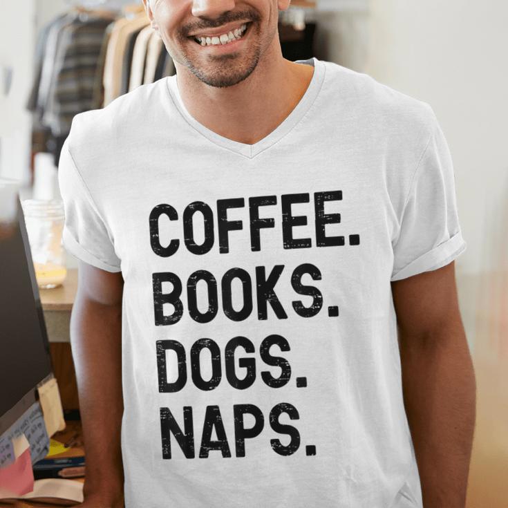 Vintage Coffee Books Dogs Naps Retro Men's V-Neck T-Shirt Vintage Coffee Books Dogs Naps Retro Men's V-Neck T-Shirt