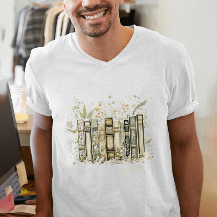 Vintage Floral Bookshelf I Have No Shelf Control Book Lovers Men's V-Neck T-Shirt
