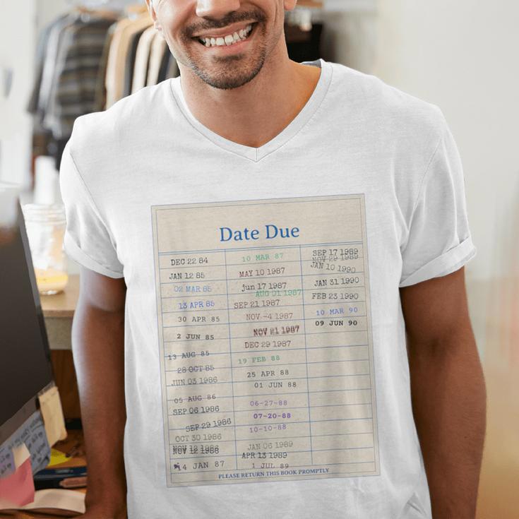 Vintage Library Due Date Card For Book Lovers Librarians Men's V-Neck T-Shirt