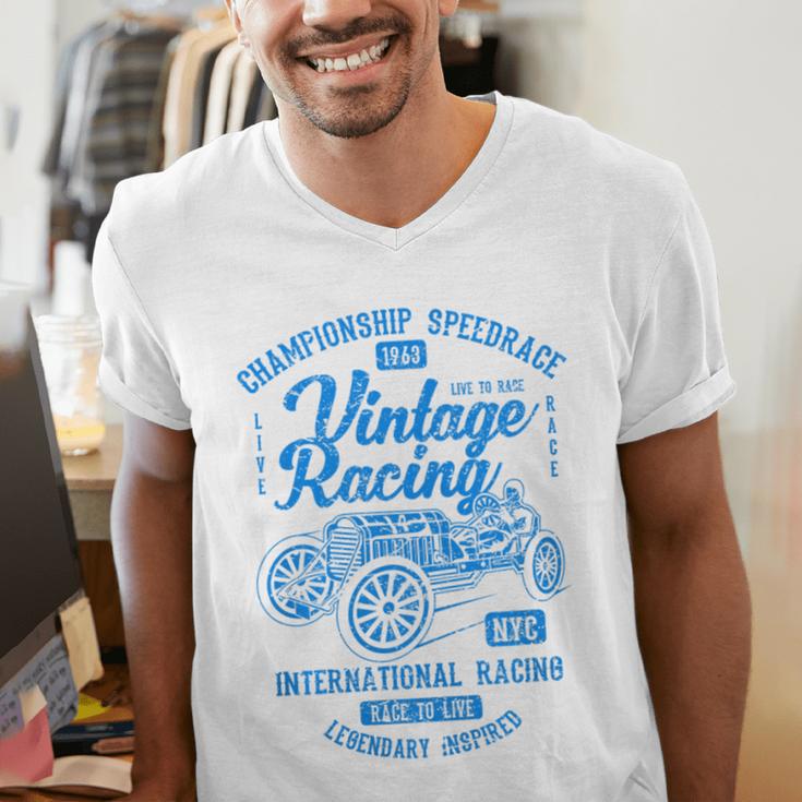 Vintage Racing Automotive Nostalgia Distressed Car Premium Tri-Blend Men's V-Neck T-Shirt