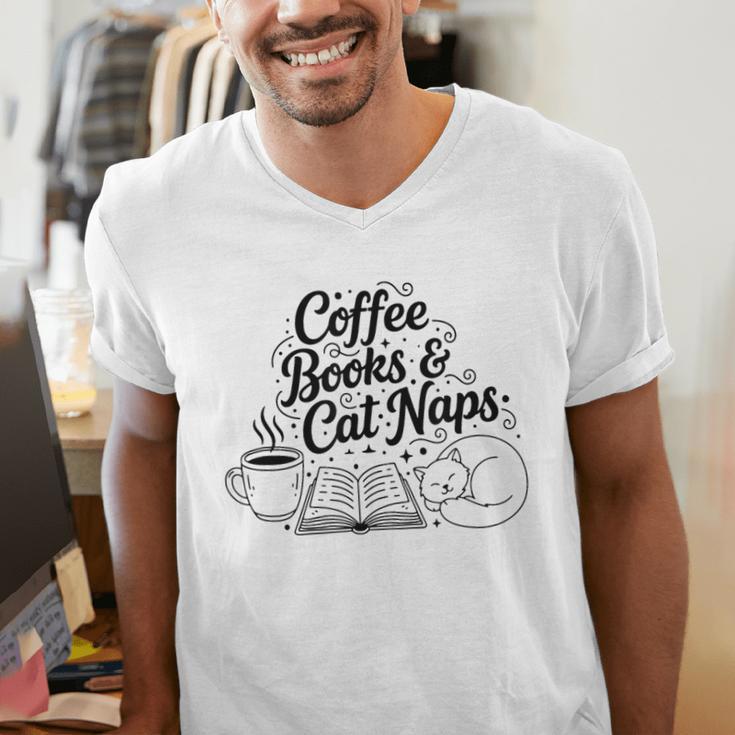 Vintage Retro Coffee Books & Cat Naps Men's V-Neck T-Shirt