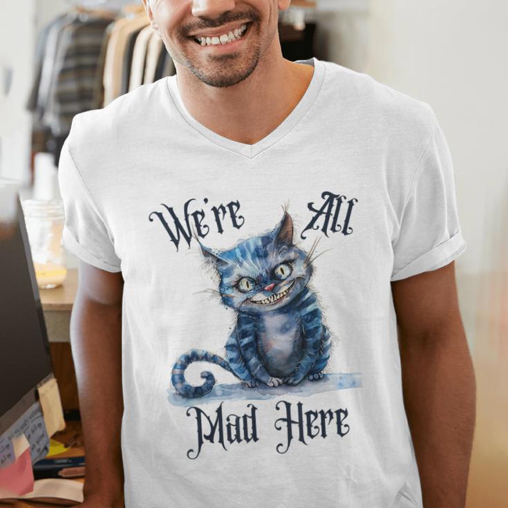 We'Re All Mad Here Cheshire Cat Alice Wonderland Book Kids Men's V-Neck T-Shirt
