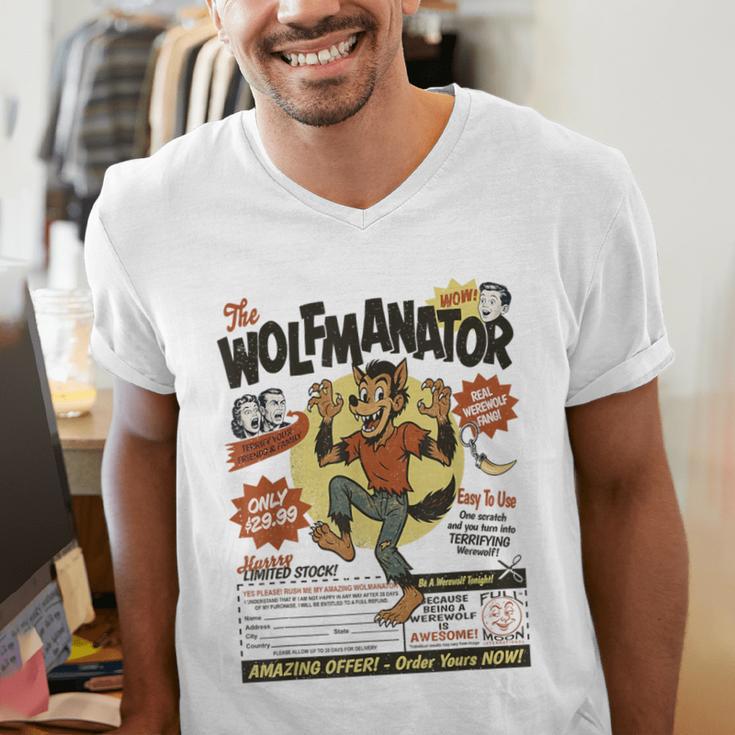 Werewolf Wolfmanator Nostalgia Vintage Halloween Men's V-Neck T-Shirt Werewolf Wolfmanator Nostalgia Vintage Halloween Men's V-Neck T-Shirt