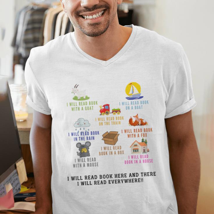 I Will Read Books On A Boat And Everywhere Reading Teachers Men's V-Neck T-Shirt