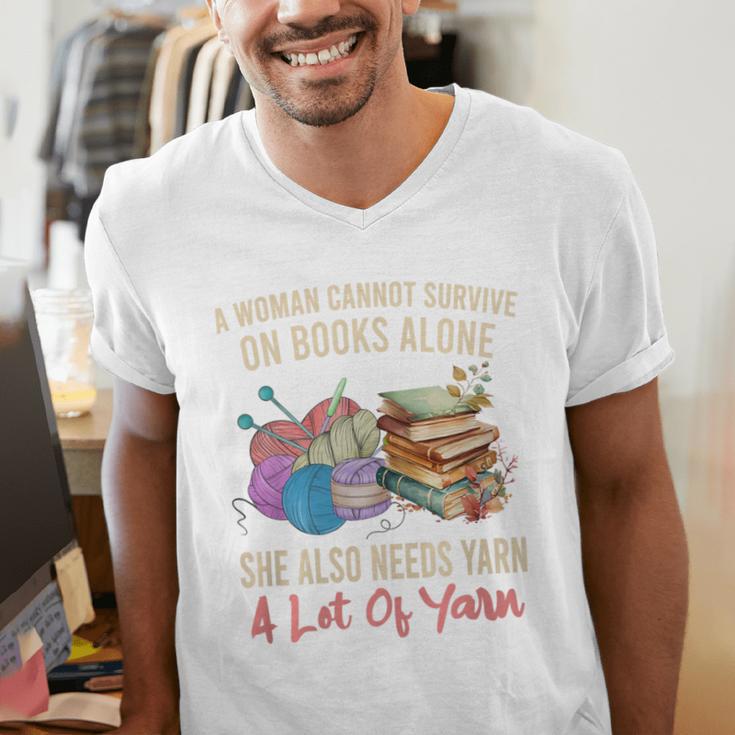 A Woman Cannot Survive On Books Alone She Needs Yarn Crochet Premium Tri-Blend Men's V-Neck T-Shirt