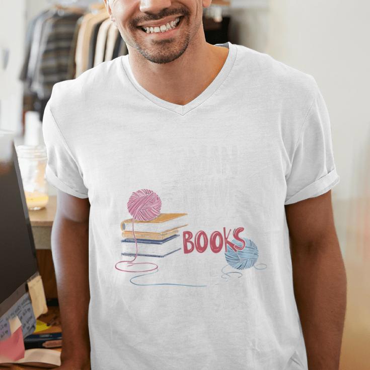 A Woman Cannot Survive On Books Alone She Also Needs Yarn Premium Men's V-Neck T-Shirt
