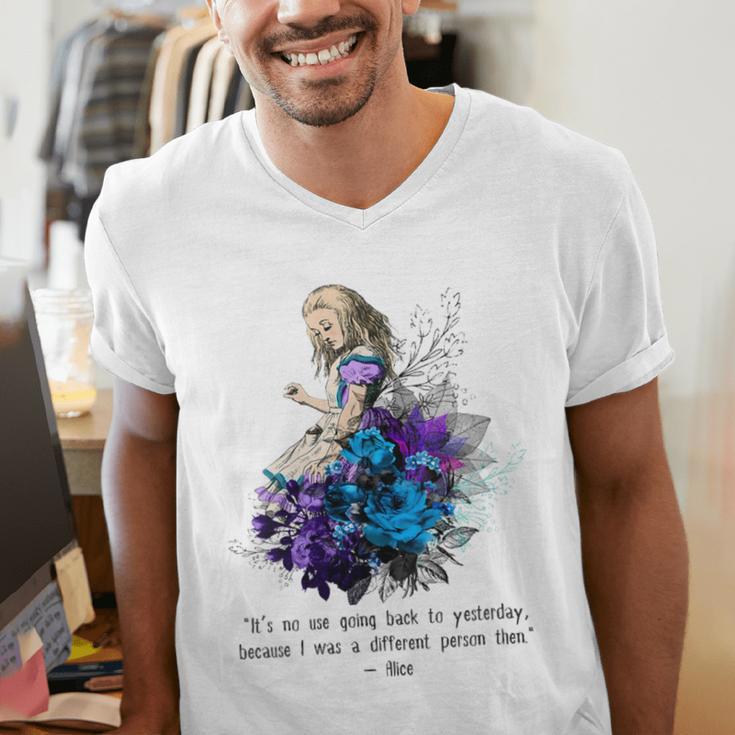 Women's Vintage Book Quote It’s No Use Going Back To Yesterday Men's V-Neck T-Shirt Women's Vintage Book Quote It’s No Use Going Back To Yesterday Men's V-Neck T-Shirt
