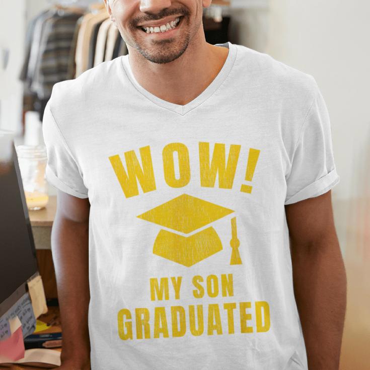 Wow My Son Graduated Mom Dad Of A Senior Graduation Men's V-Neck T-Shirt