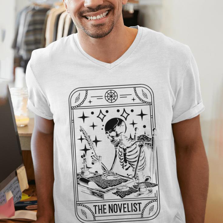 Writer Novelist Book Poetry Author Skeleton Tarot Card Men's V-Neck T-Shirt Writer Novelist Book Poetry Author Skeleton Tarot Card Men's V-Neck T-Shirt