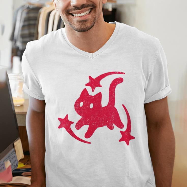 Yk2 Grunge Scary Cat With Shooting Stars 90s Nostalgia Men's V-Neck T-Shirt