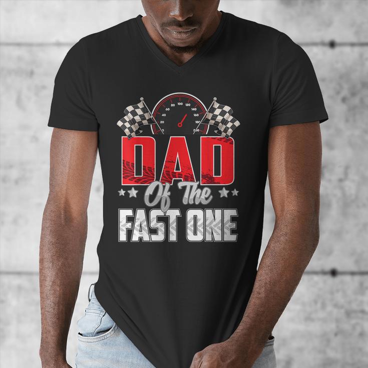 1 Year Old Racing Car Fast One Birthday 1st Family Dad Men's V-Neck T-Shirt