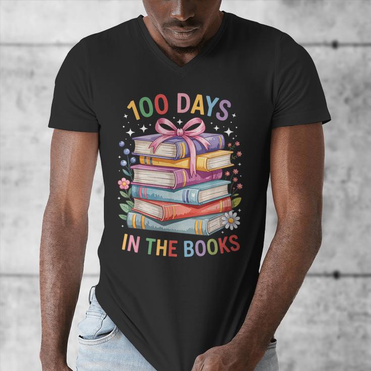 100 Days In The Books Cute Book 100 Days Of School Teachers Men's V-Neck T-Shirt