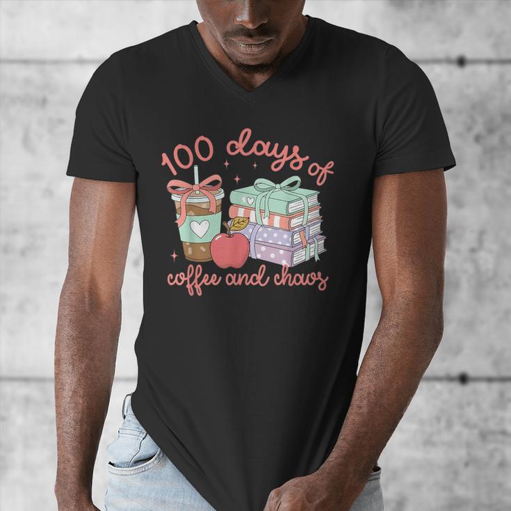 100 Days Of Coffee And Chaos Coquette Bow Book Apple Men's V-Neck T-Shirt 100 Days Of Coffee And Chaos Coquette Bow Book Apple Men's V-Neck T-Shirt