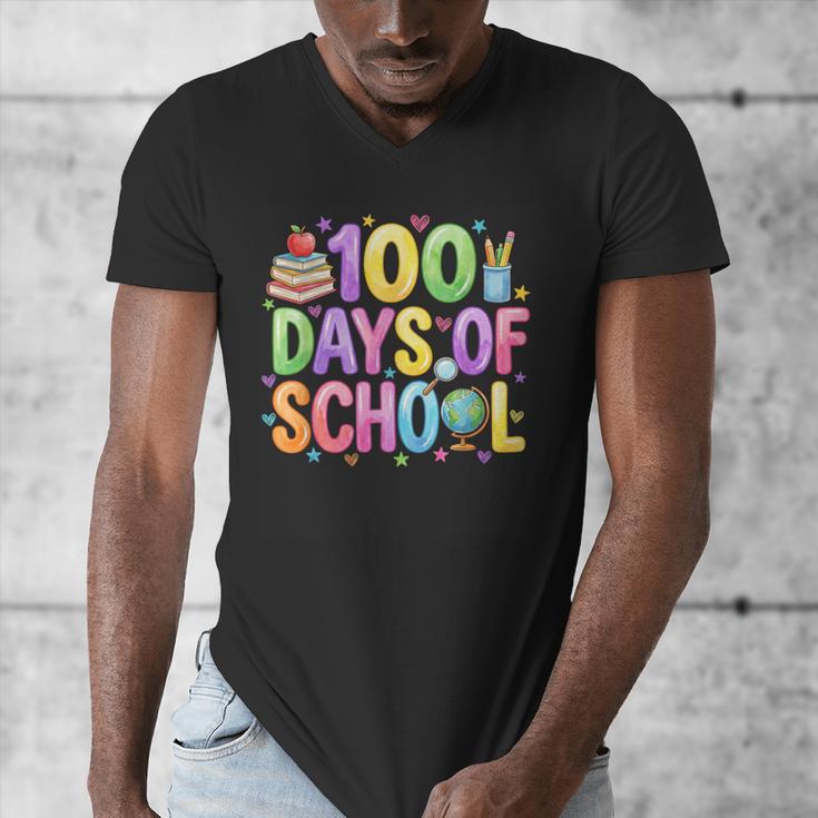100 Days Of School Book Pencil Teachers Girls Kids 100th Day Men's V-Neck T-Shirt
