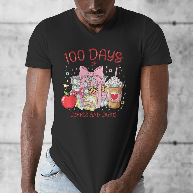 100th Day Of School Teachers 100 Days Of Coffee Chaos Books Men's V-Neck T-Shirt