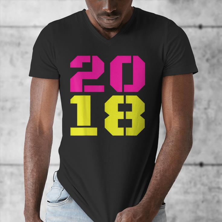 2018 Big Neon Numbers For The New Year Or Graduation Men's V-Neck T-Shirt