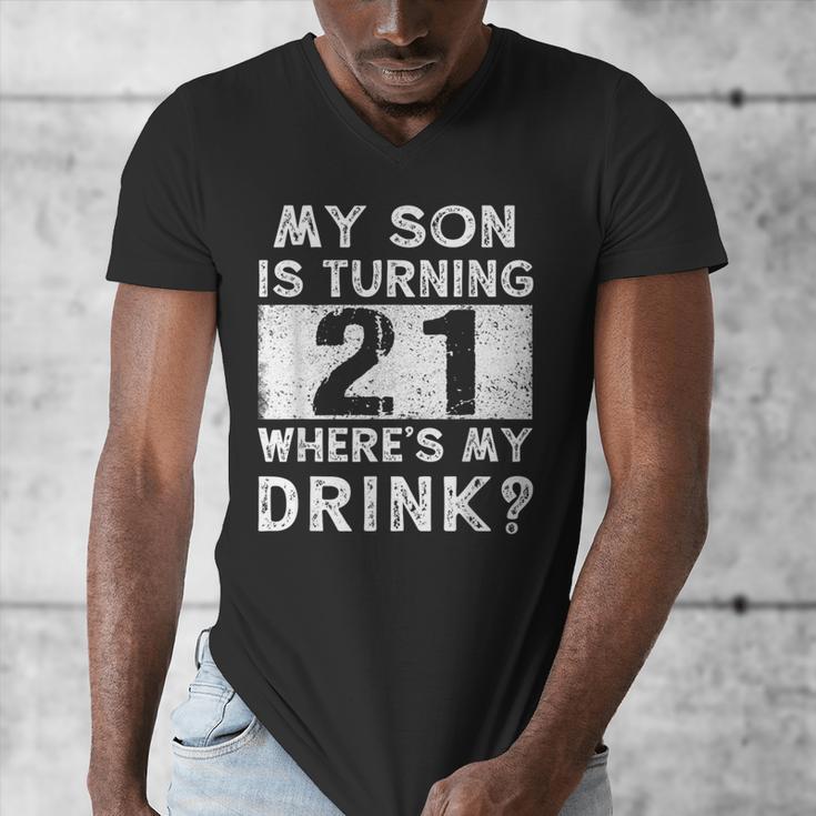 21st Birthday Dad Mom 21 Year Old Son Matching Family Men's V-Neck T-Shirt