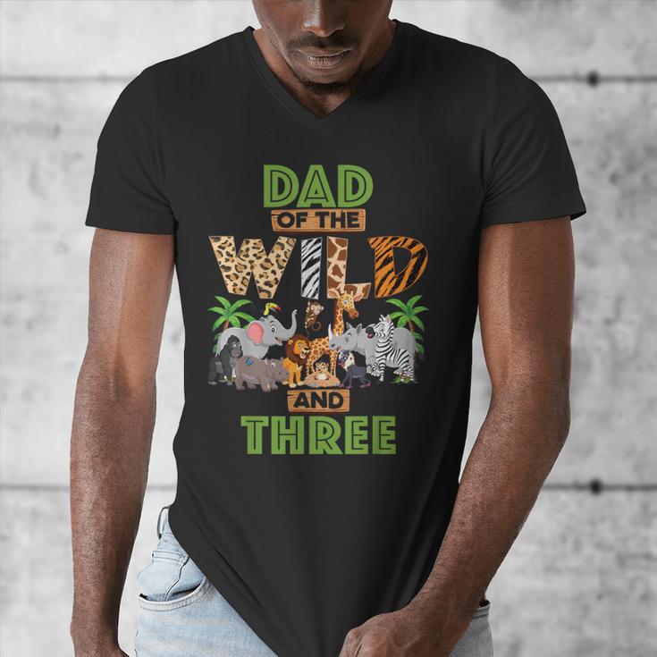 3rd Birthday Zoo Safari Jungle Dad Of The Wild And Three Men's V-Neck T-Shirt 3rd Birthday Zoo Safari Jungle Dad Of The Wild And Three Men's V-Neck T-Shirt