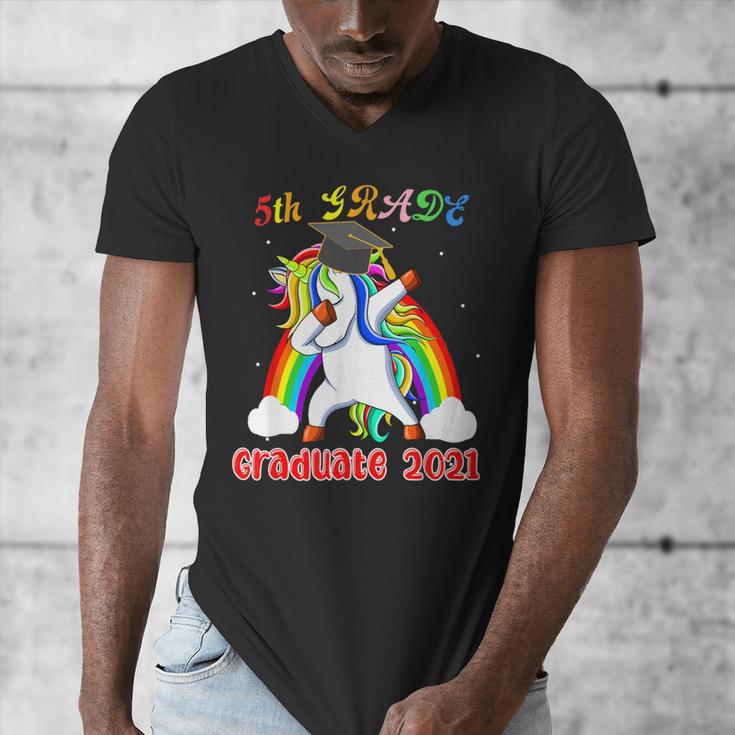 5th Grade Graduate Class 2021 Dabbing Unicorn Graduation Men's V-Neck T-Shirt