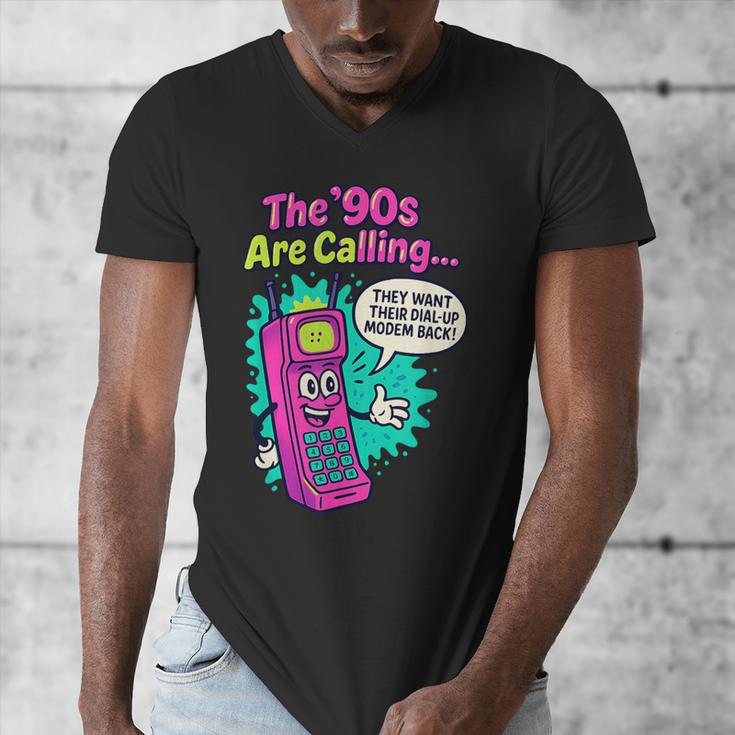 The 90s Are Calling Retro 90s Kid Nostalgia Gag Meme Men's V-Neck T-Shirt