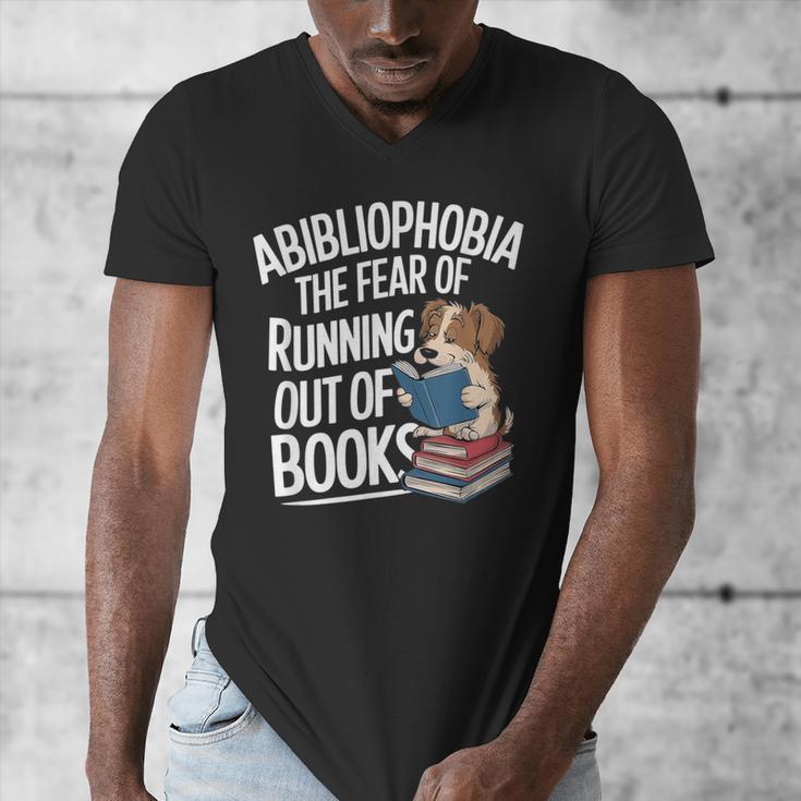 Abibliophobia Dog Book Lover Library Men's V-Neck T-Shirt Abibliophobia Dog Book Lover Library Men's V-Neck T-Shirt