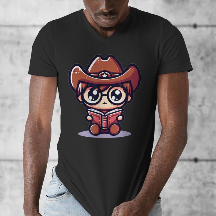 Adorable Book Lover Cowboy With Reading Glasses Cute Men's V-Neck T-Shirt
