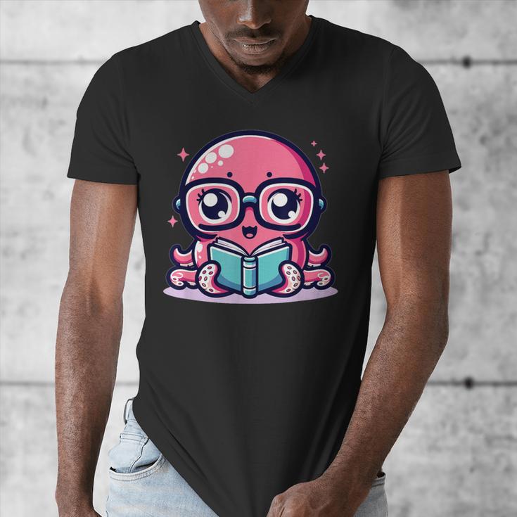 Adorable Book Lover Octopus With Reading Glasses Cute Men's V-Neck T-Shirt