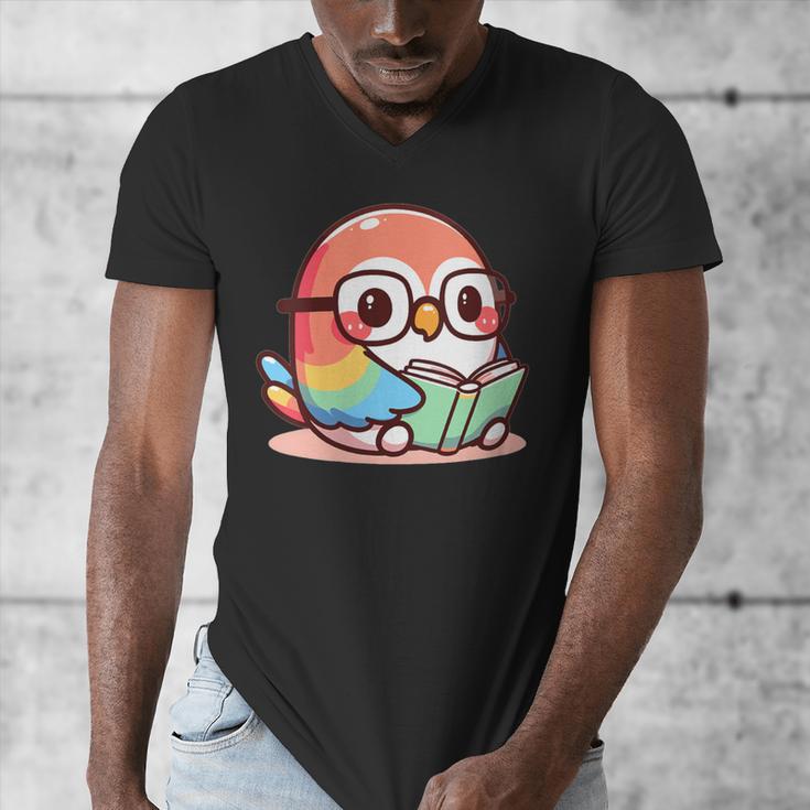 Adorable Book Lover Parrot With Reading Glasses Cute Men's V-Neck T-Shirt