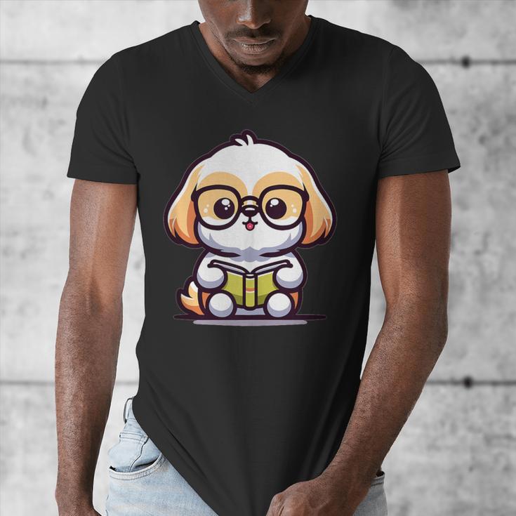 Adorable Book Lover Shih Tzu With Reading Glasses Cute Men's V-Neck T-Shirt
