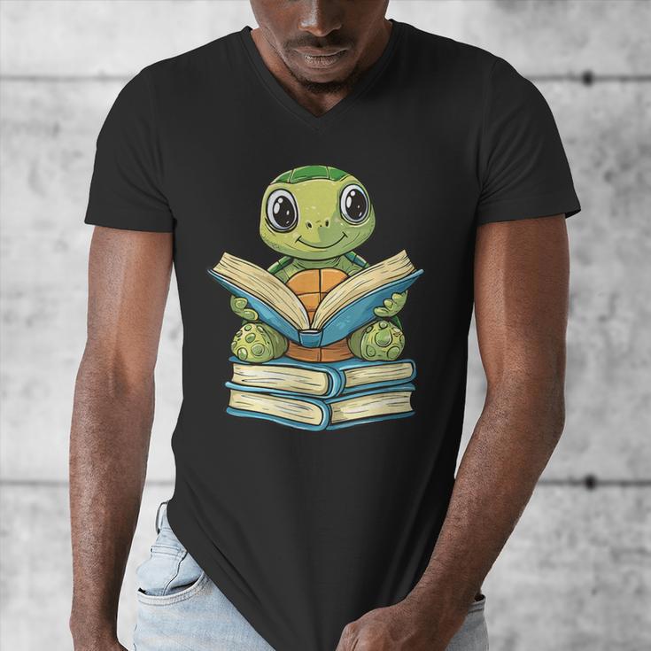 Adorable Turtle Reading Books Men's V-Neck T-Shirt