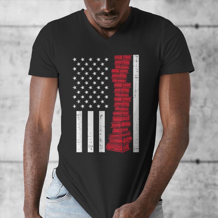 America Flag Read Book Reading Librarian Men Women Kids Men's V-Neck T-Shirt