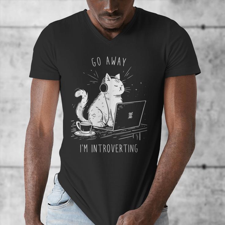 Antisocial Introvert Cat With Coffee On Computer Emo Goth Men's V-Neck T-Shirt Antisocial Introvert Cat With Coffee On Computer Emo Goth Men's V-Neck T-Shirt