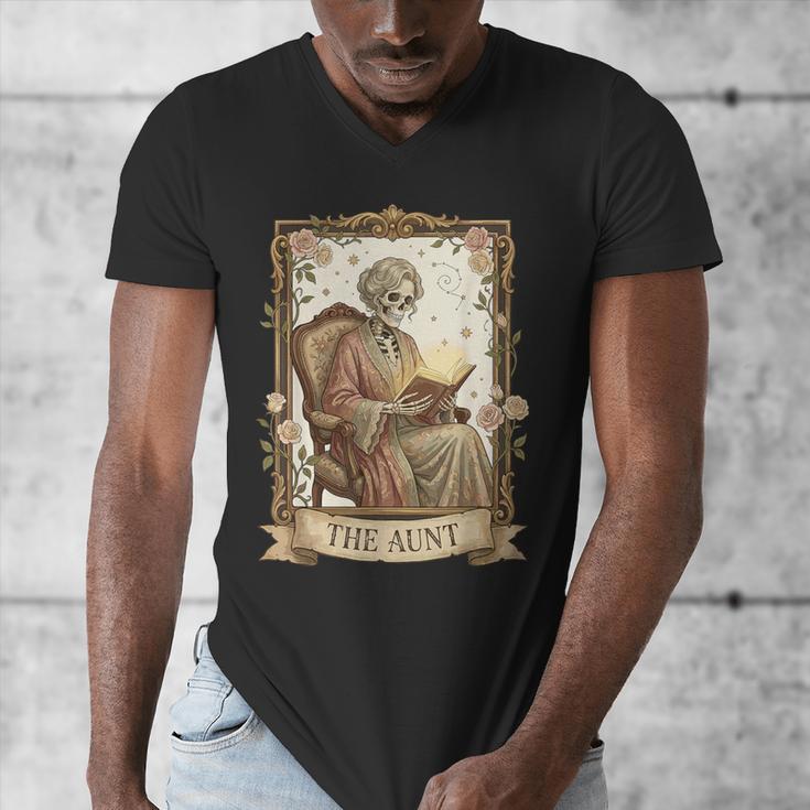 The Aunt Tarot Card Women Skeleton Aunty Book Lover Men's V-Neck T-Shirt