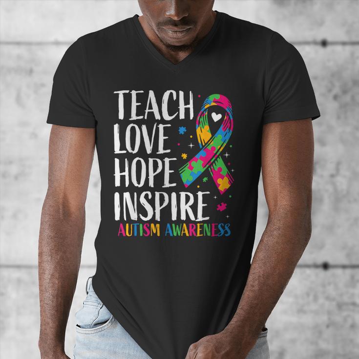 Autism Awareness Ribbon Mom Dad Kids Autistic Support Autism Men's V-Neck T-Shirt