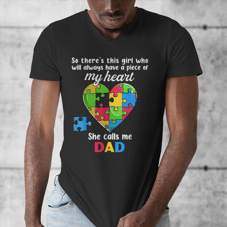 Autism Dad Of Autism Daughter Daddy Shirts Autistic Support Men's V-Neck T-Shirt