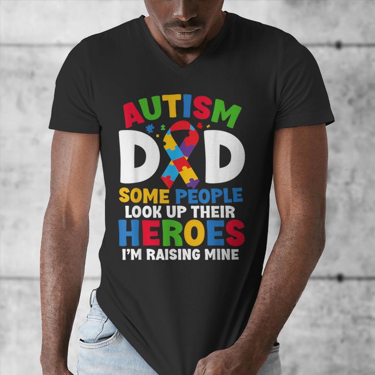 Autism Dad Puzzle Ribbon Proud Son Hero Autism Awareness Men's V-Neck T-Shirt Autism Dad Puzzle Ribbon Proud Son Hero Autism Awareness Men's V-Neck T-Shirt