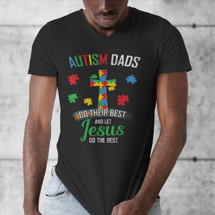Autism Dad Son Father Autistic Kid Awareness Jesus Christian Men's V-Neck T-Shirt