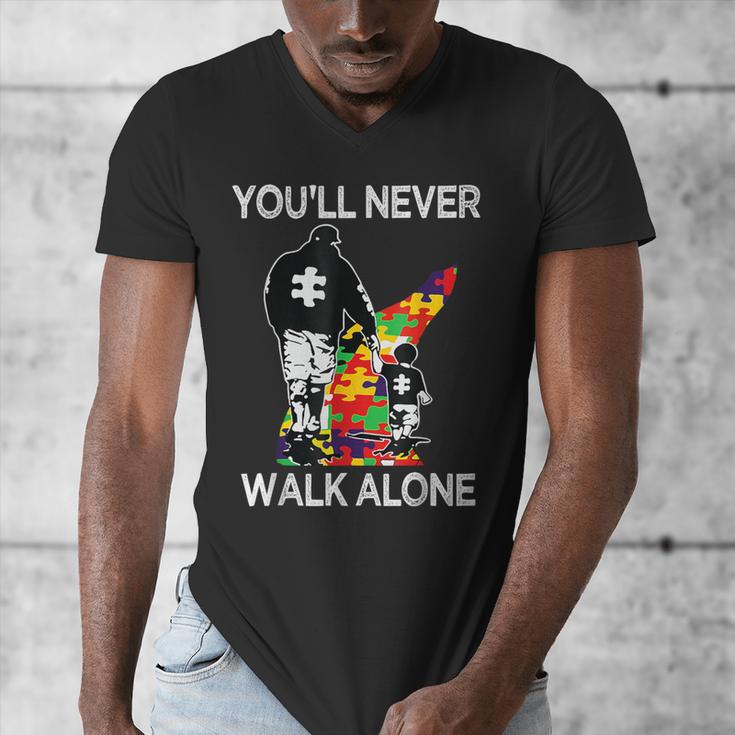 Autism Dad Support Alone Puzzle You'Ll Never Walk Men's V-Neck T-Shirt