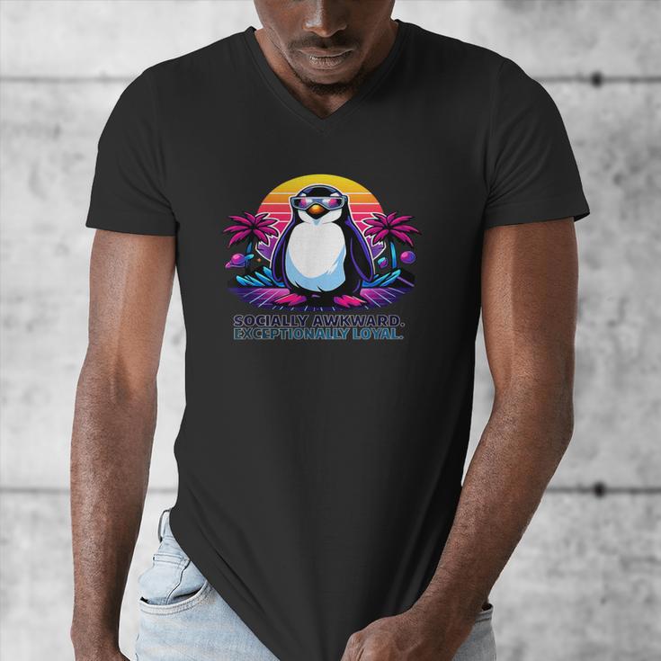 Awkward But Loyal Penguin Synthwave Vapowave Introvert Men's V-Neck T-Shirt Awkward But Loyal Penguin Synthwave Vapowave Introvert Men's V-Neck T-Shirt