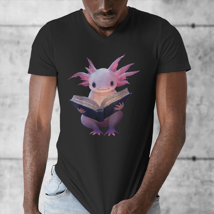 Axolotl Bookworm Reading Book Kawaii Graphic Men's V-Neck T-Shirt Axolotl Bookworm Reading Book Kawaii Graphic Men's V-Neck T-Shirt