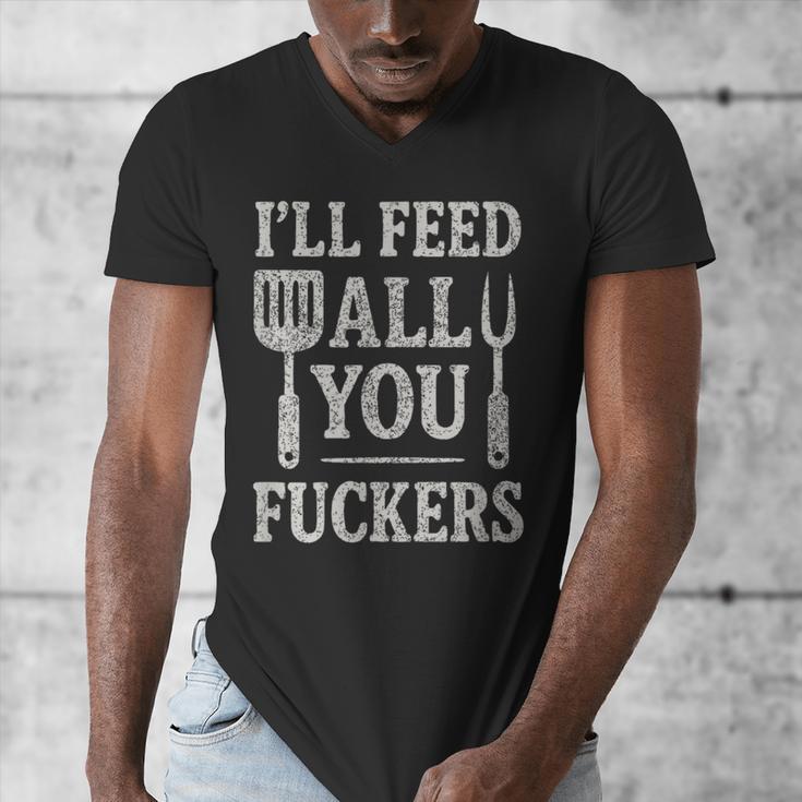 BBQ I’Ll Feed All You Fuckers BBQ Dad Cooking Grilling Men's V-Neck T-Shirt