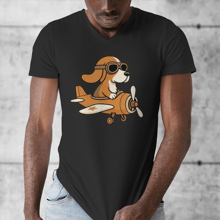 Beagle Flying a Plane Pilot Airplane Dog Mom Dad Men's V-Neck T-Shirt