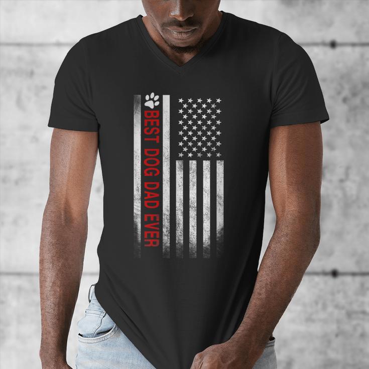 Best Dog Dad Ever American Flag For Best Father Men's V-Neck T-Shirt